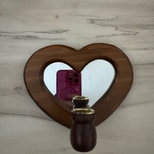 Heart-Shaped Wooden Mirror with Candle Holder
